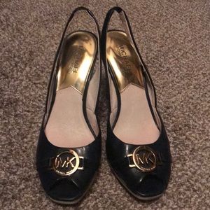 Michael Kors sling back wedges in navy blue